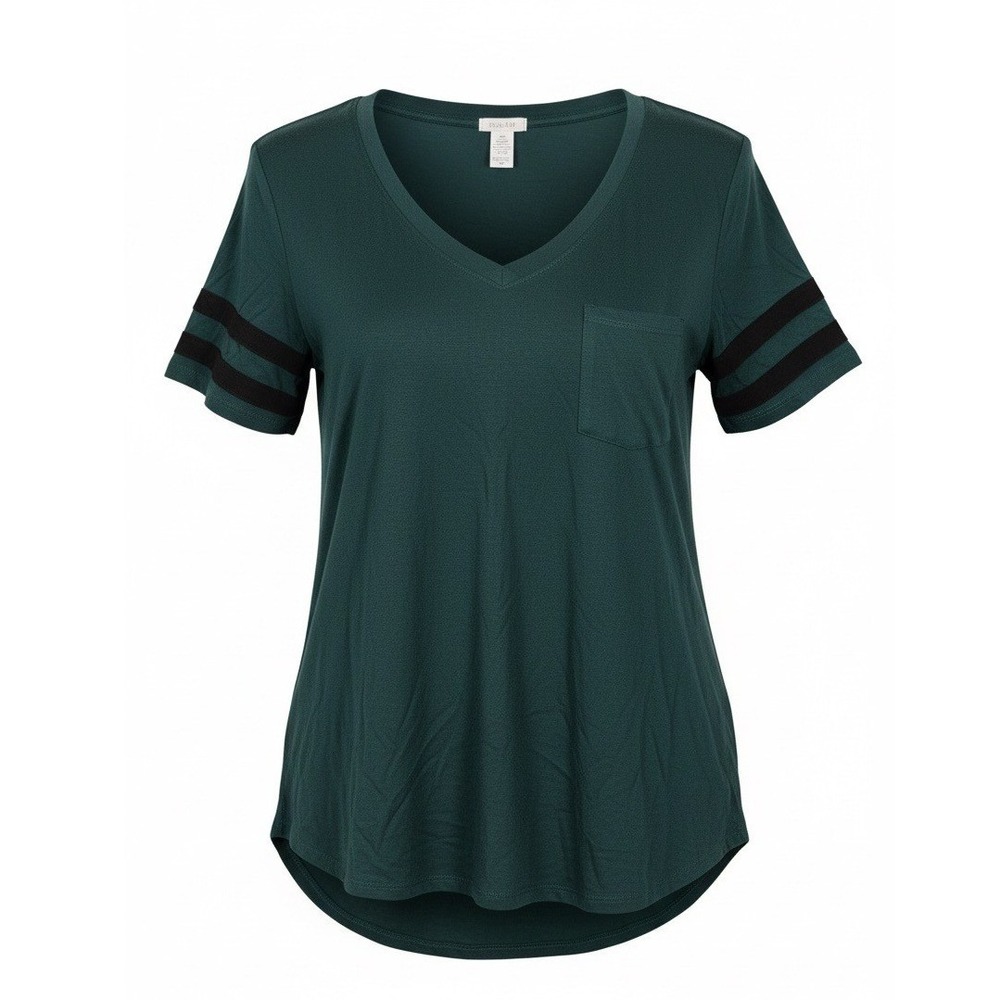 Bozzolo Womens Forest Green V-Neck Varsity Stripe Pocket T-Shirt‎ RT52341 Small